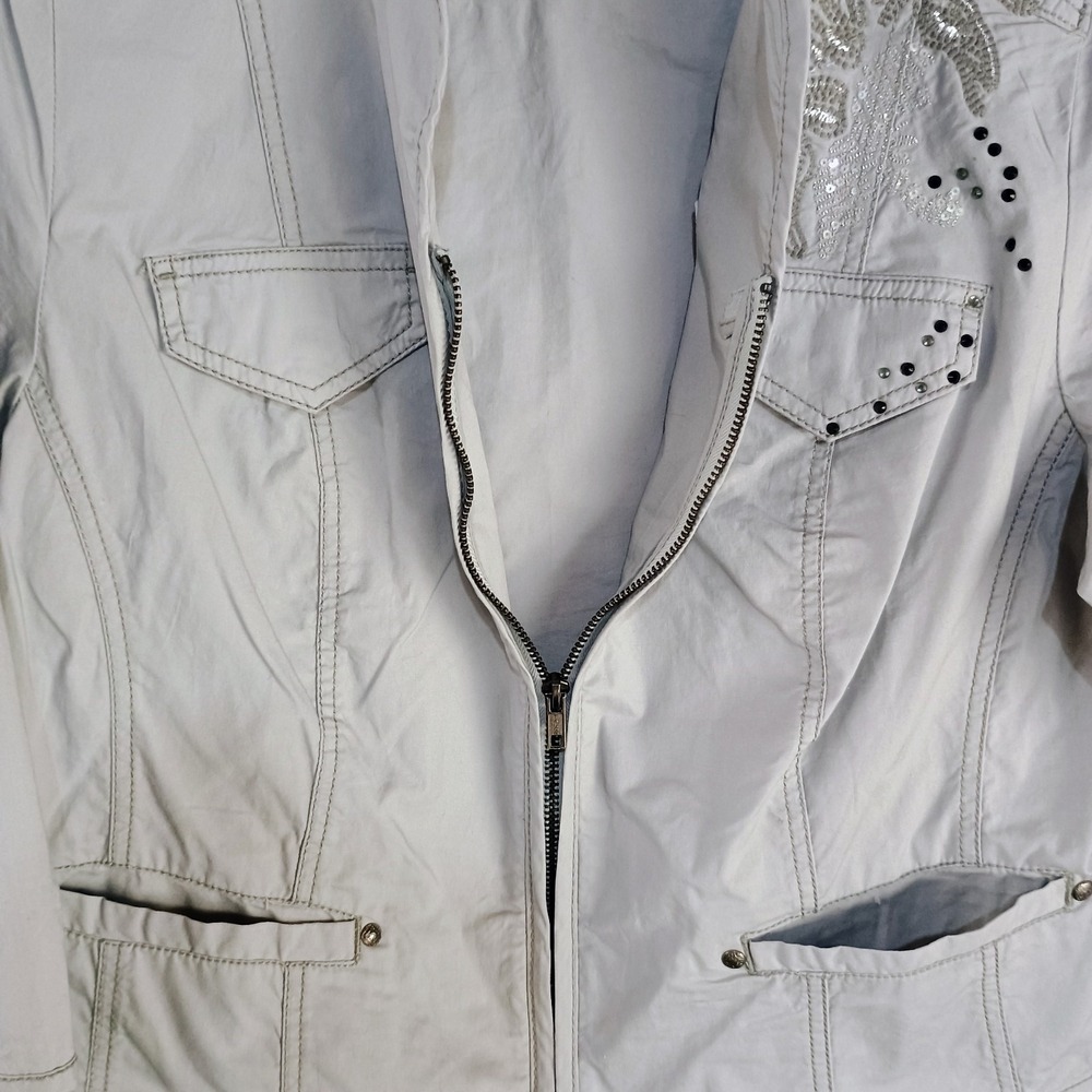 Lane Bryant Stretch Blazer‎ Jacket Womens Size 14 Gray Cotton Full Zip Beaded - Picture 11 of 13